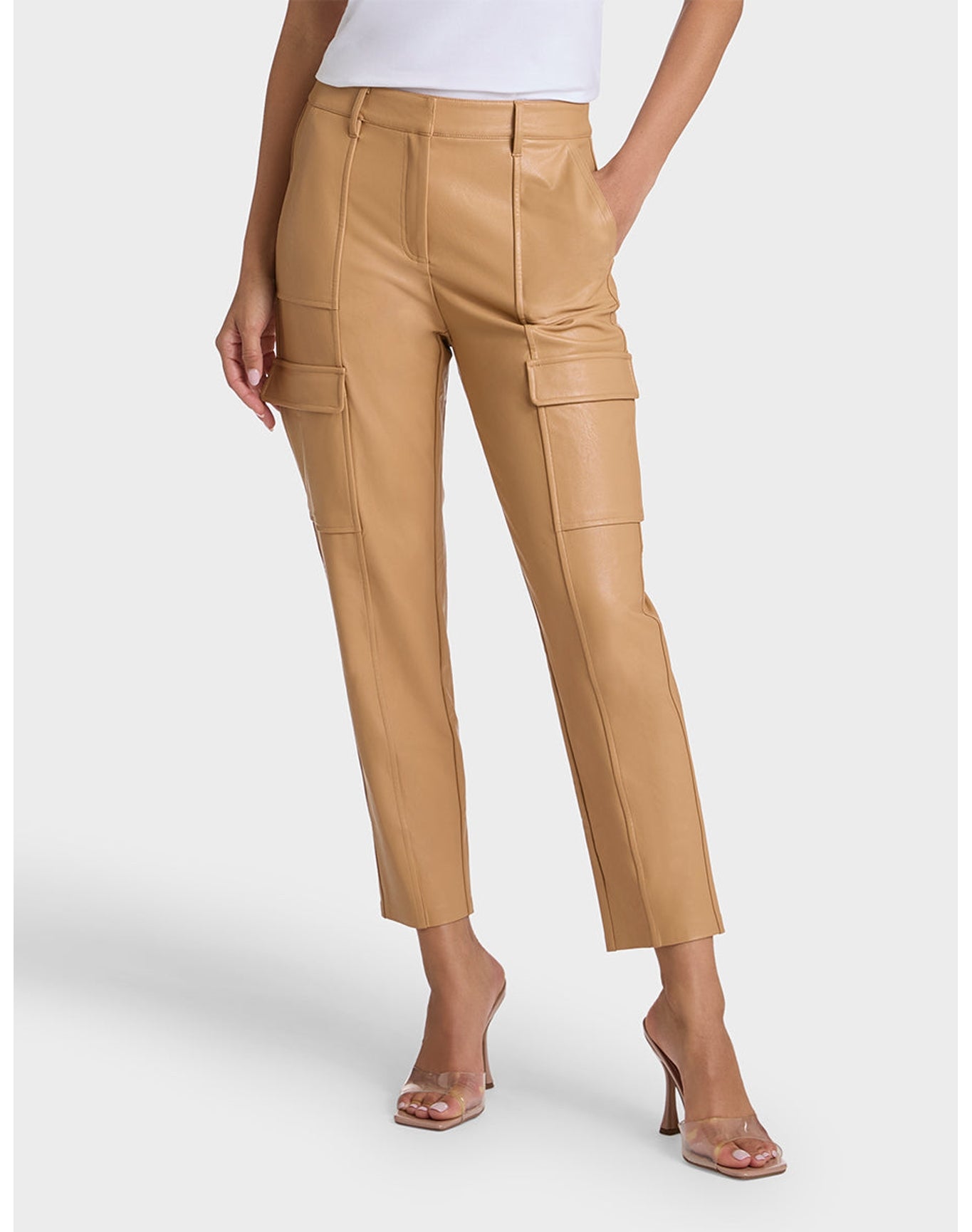 Faux Leather 7/8 Utility Trouser | Camel