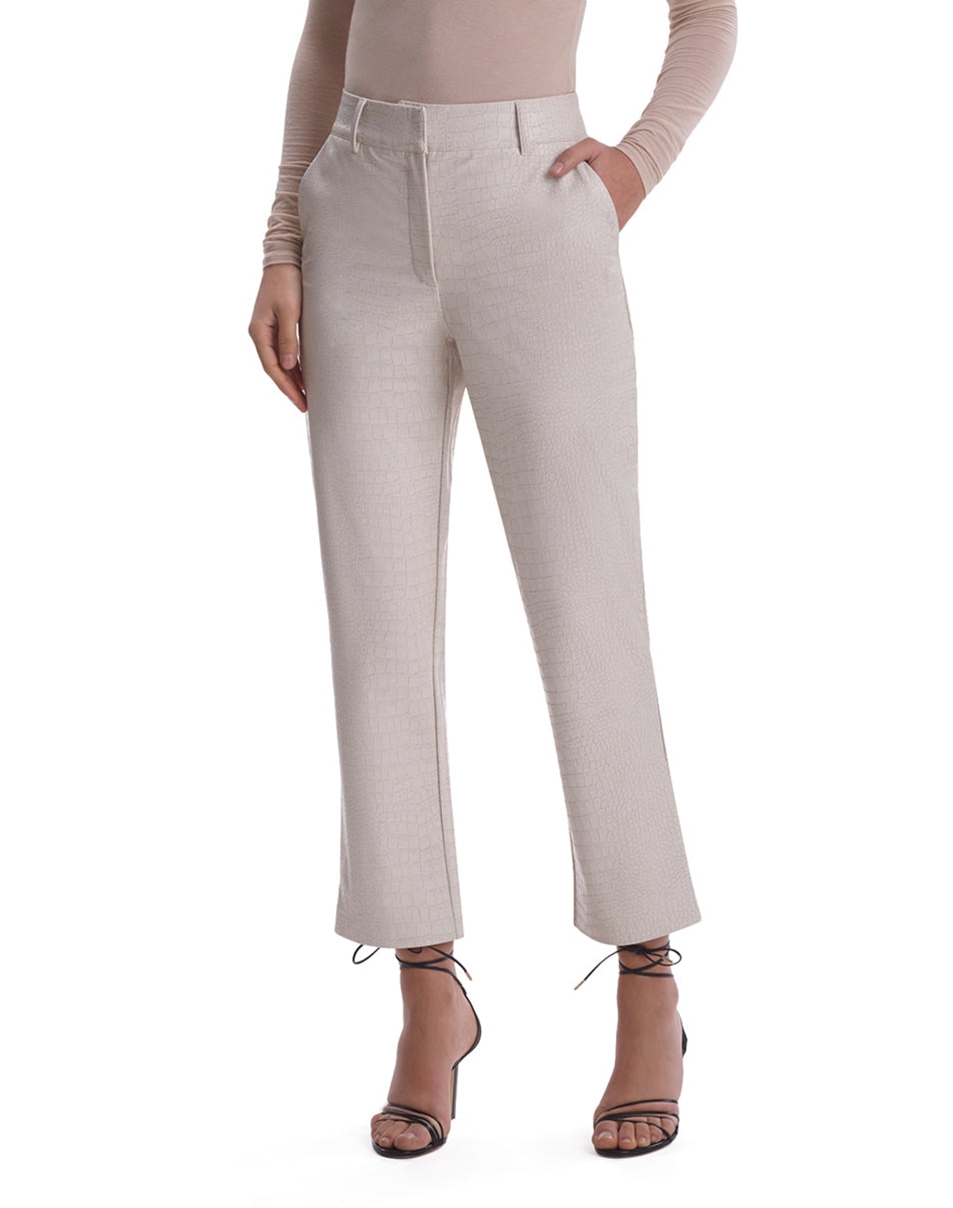 Faux Leather Animal 7/8 Trouser | Bone Croc