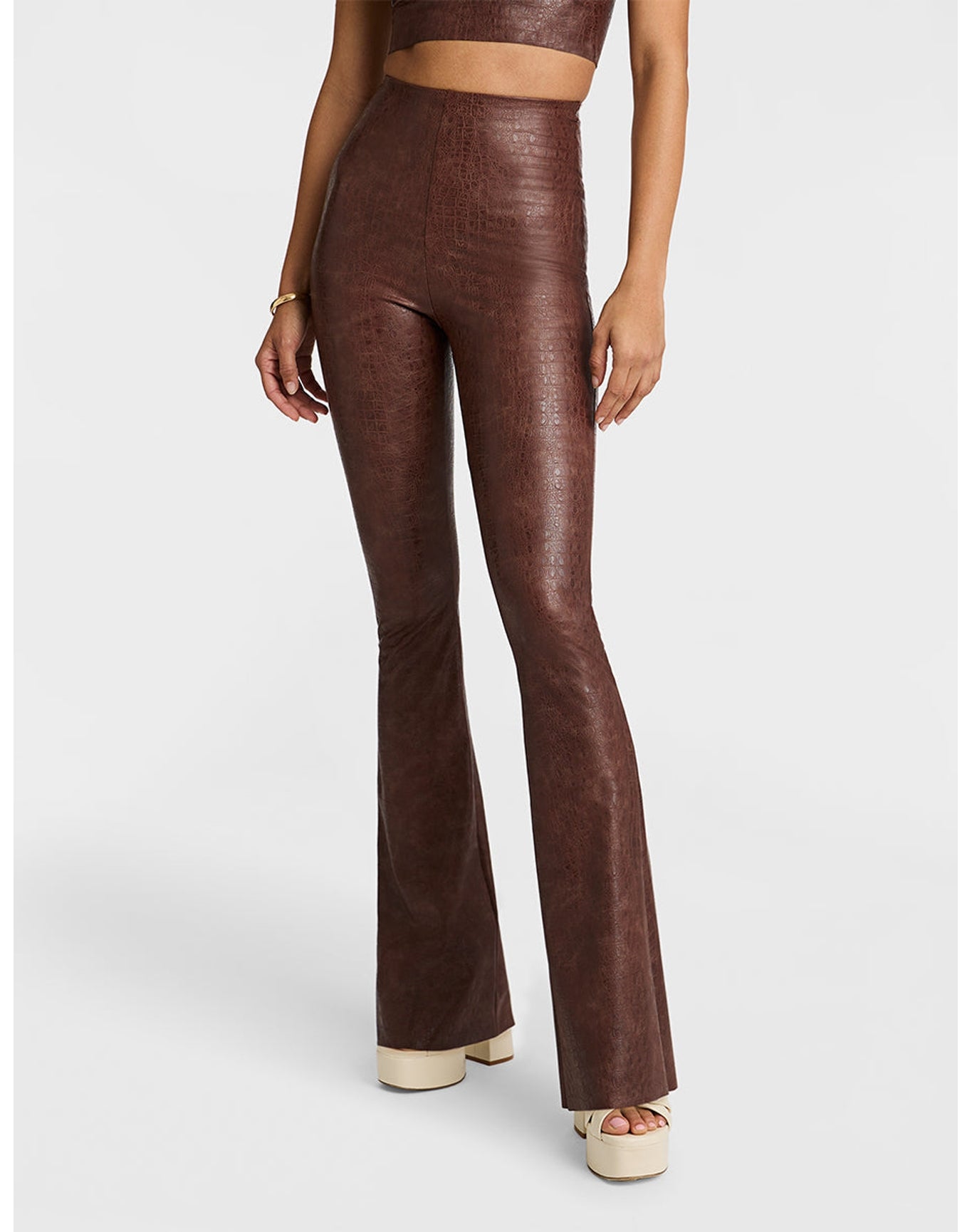 Faux Leather Animal Flared Legging | Brown Croc
