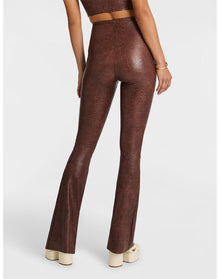 Faux Leather Animal Flared Legging | Brown Croc