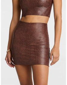 Faux Leather Animal Micro-Mini Skirt | Brown Croc