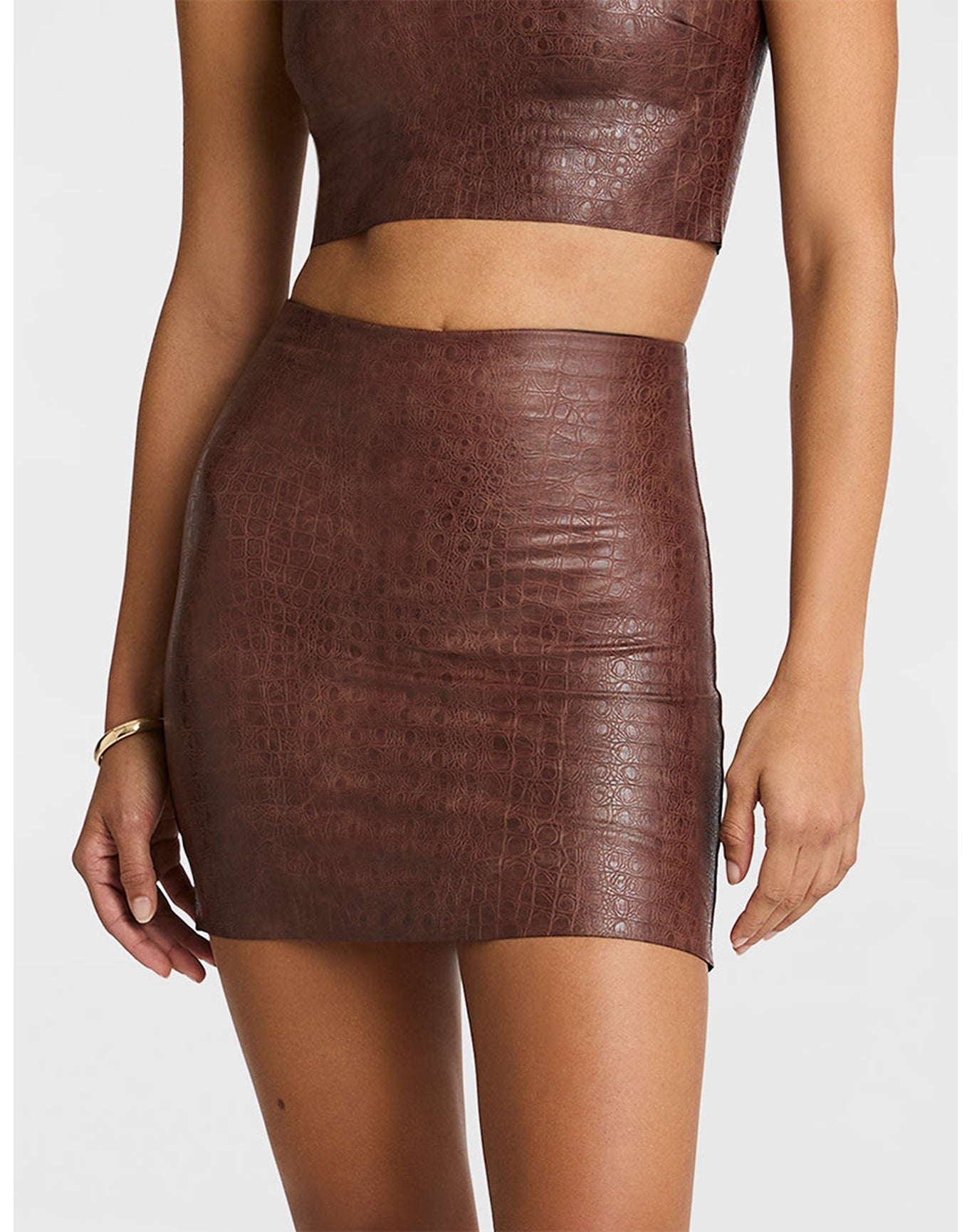 Faux Leather Animal Micro-Mini Skirt | Brown Croc