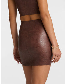 Faux Leather Animal Micro-Mini Skirt | Brown Croc