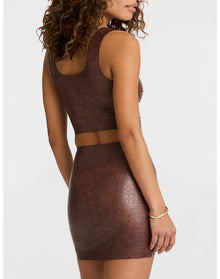 Faux Leather Animal Squareneck Crop Top | Brown Croc