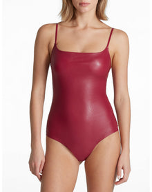 Faux Leather Cami Bodysuit | Raspberry