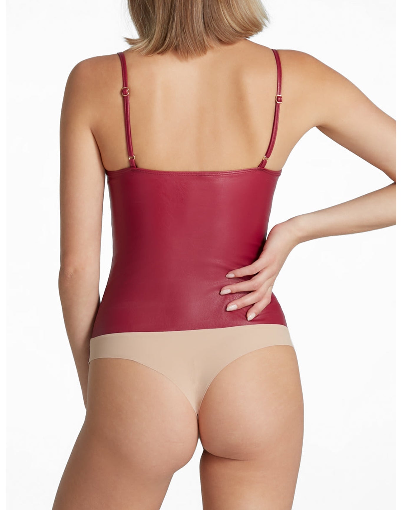Faux Leather Cami Bodysuit | Raspberry