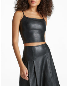 Faux Leather Cami Crop Top | Black