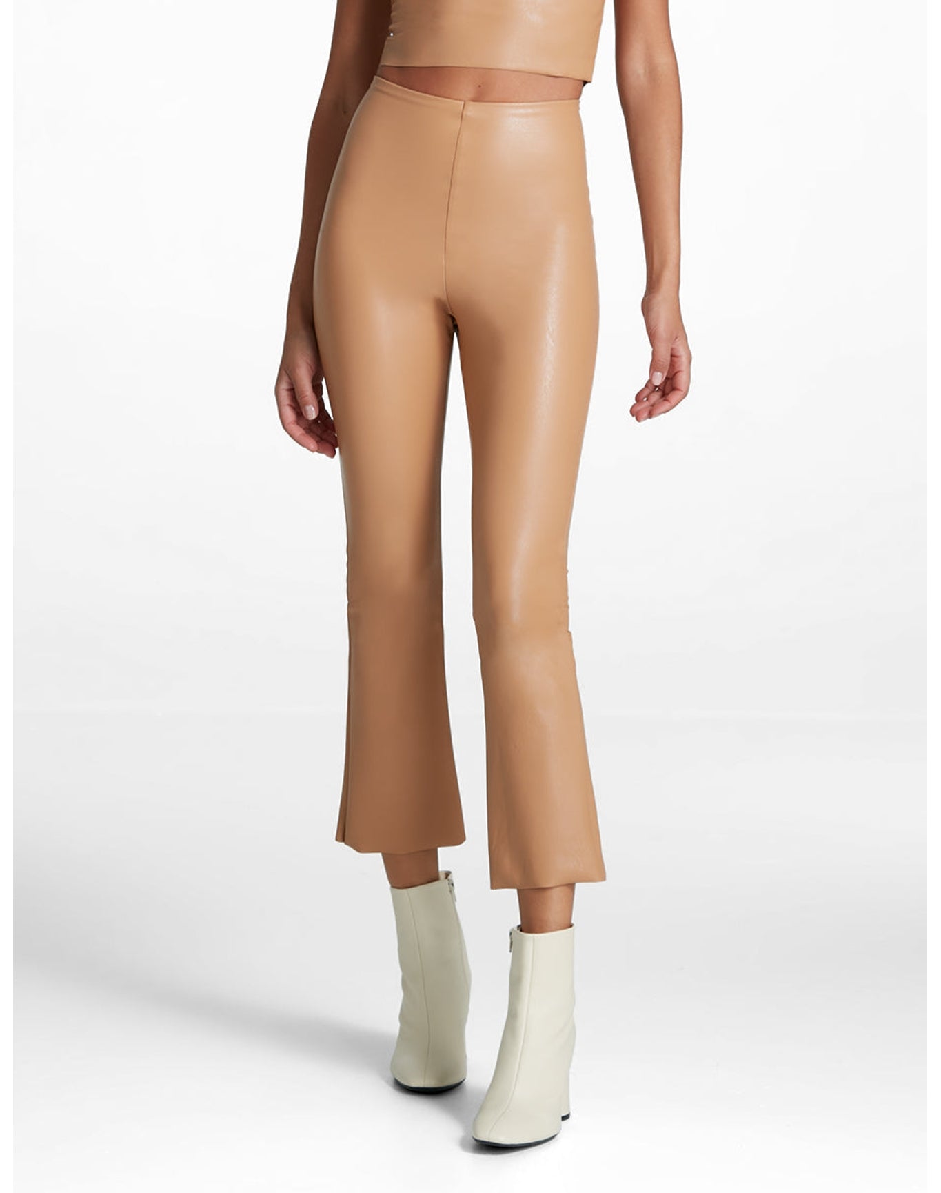 Faux Leather Crop Flare | Camel