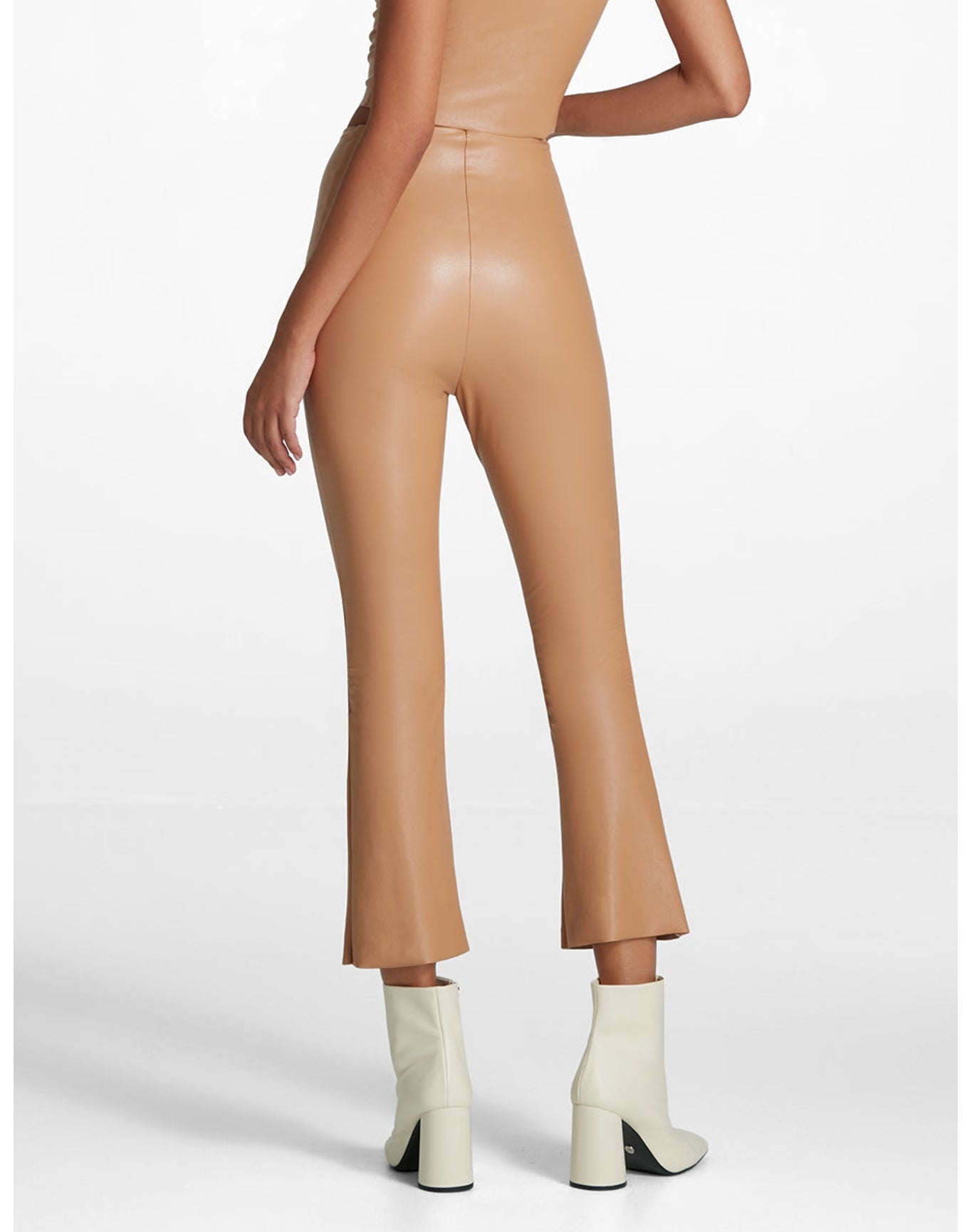 Faux Leather Crop Flare | Camel