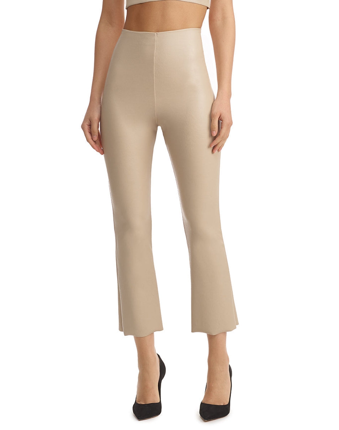 Faux Leather Crop Flare | Sand