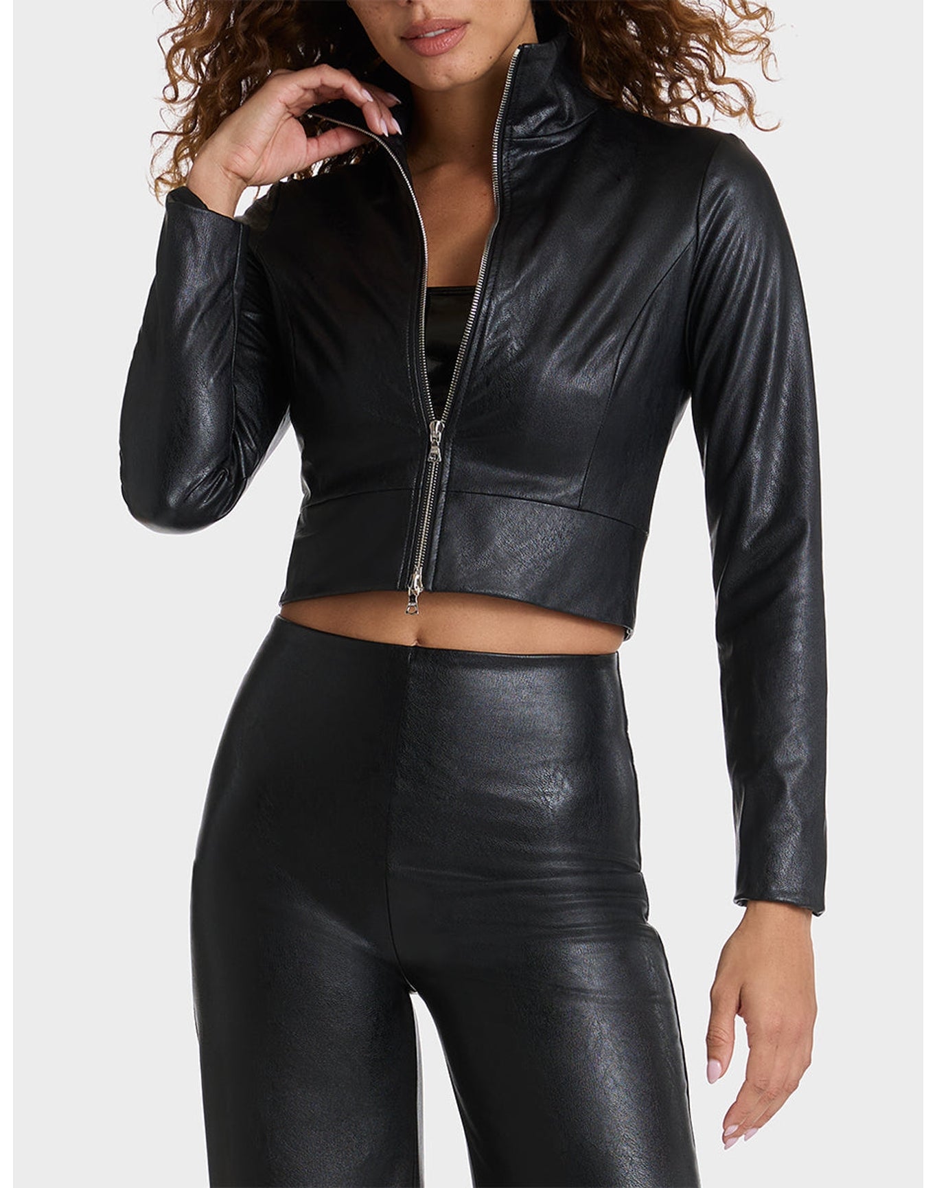 Faux Leather Cropped Biker Jacket | Black