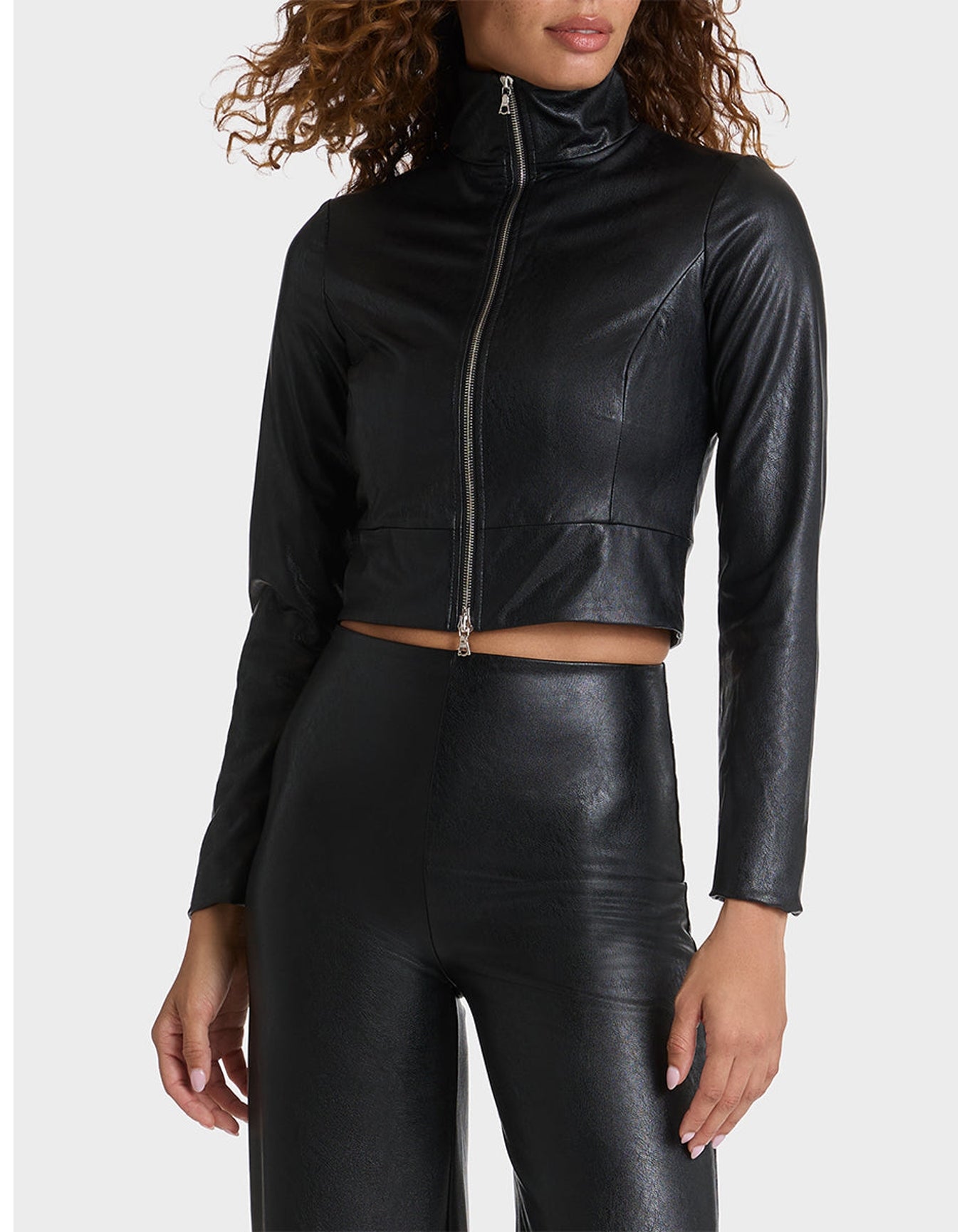 Faux Leather Cropped Biker Jacket | Black