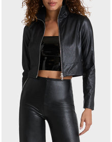 Faux Leather Cropped Biker Jacket | Black