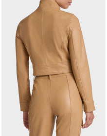 Faux Leather Cropped Biker Jacket | Camel