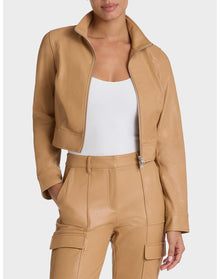 Faux Leather Cropped Biker Jacket | Camel