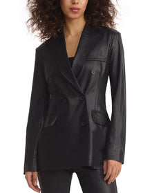 Faux Leather Double-Breasted Jacket | Black