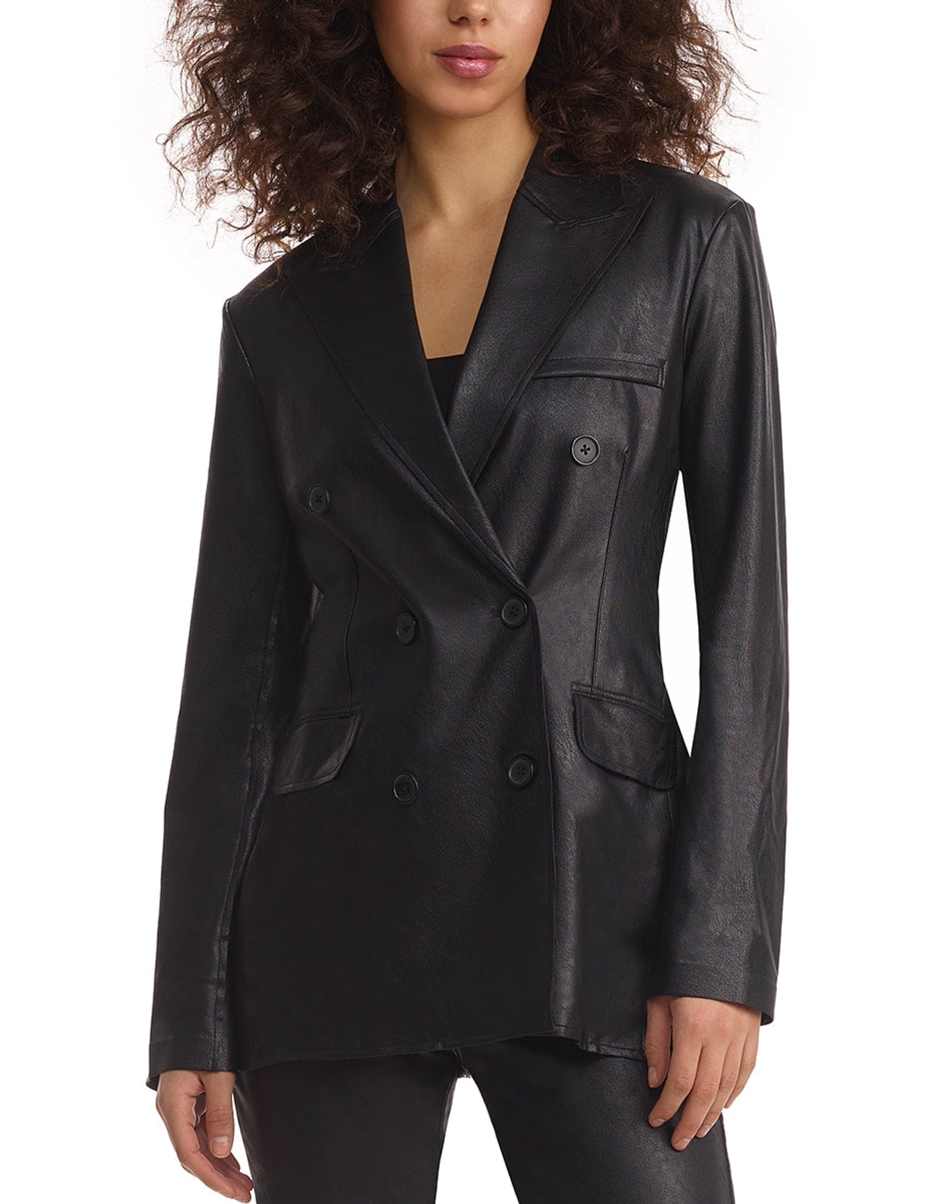 Faux Leather Double-Breasted Jacket | Black