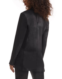 Faux Leather Double-Breasted Jacket | Black