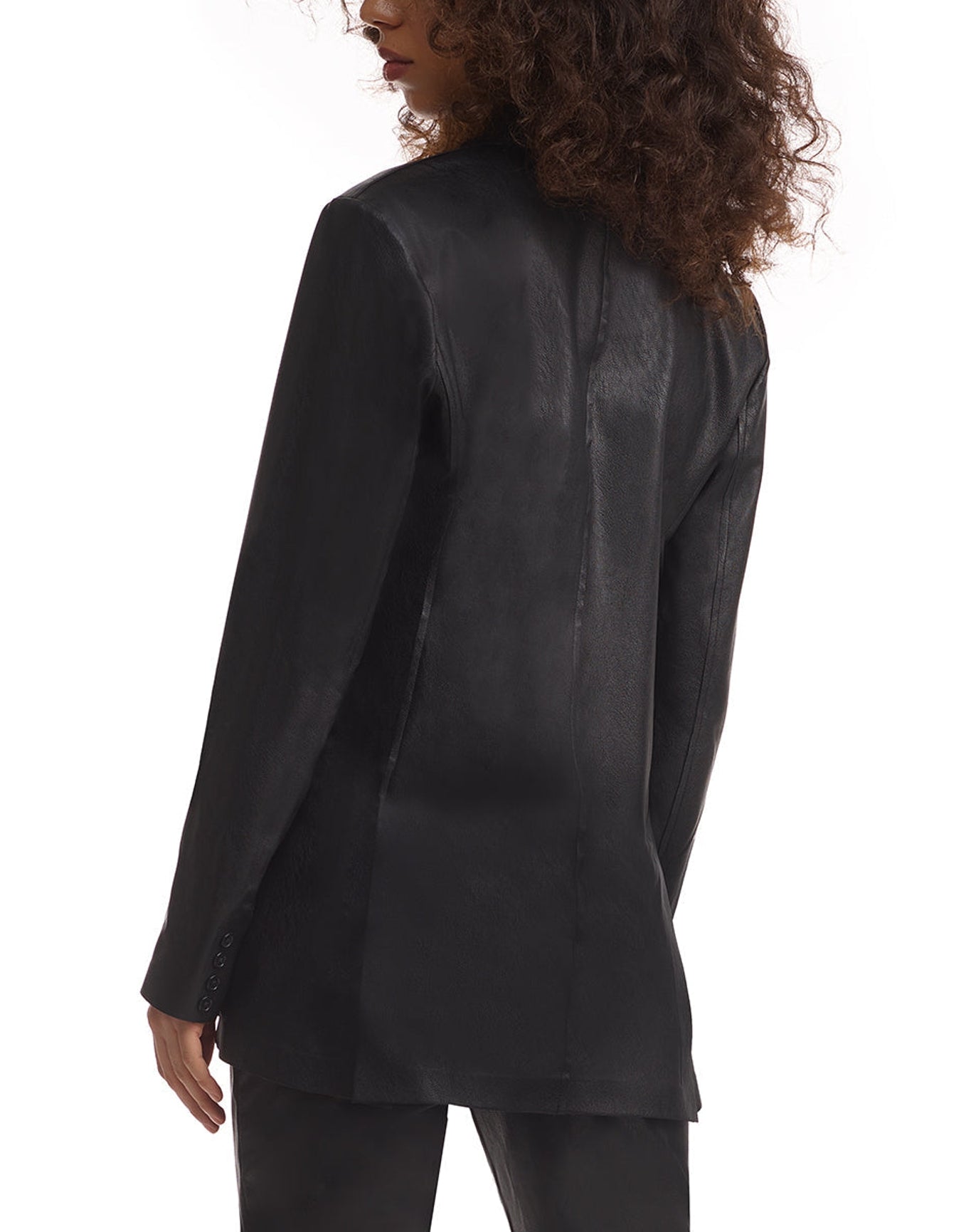 Faux Leather Double-Breasted Jacket | Black