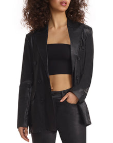 Faux Leather Double-Breasted Jacket | Black