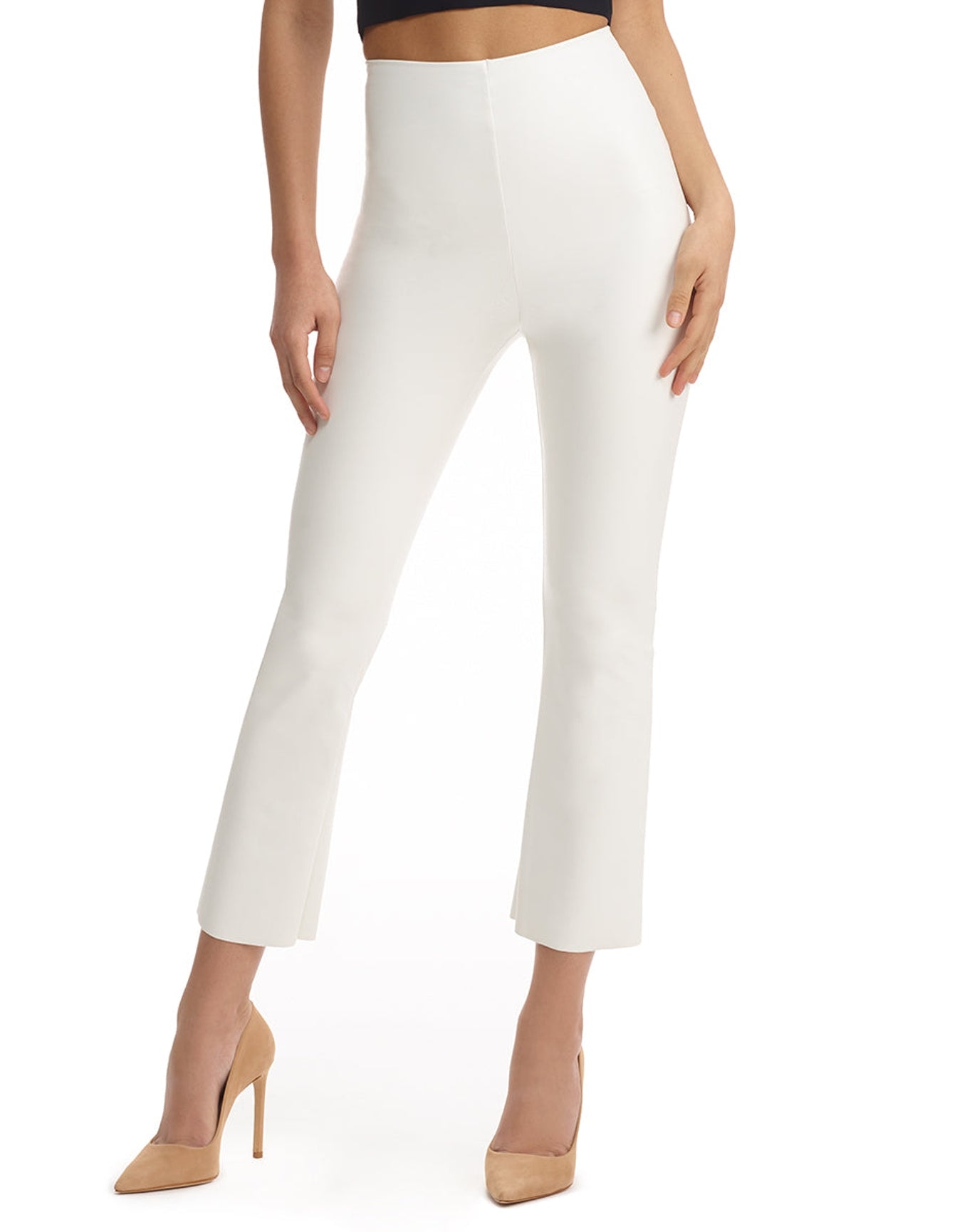 Faux Leather Feather Crop Flare | White