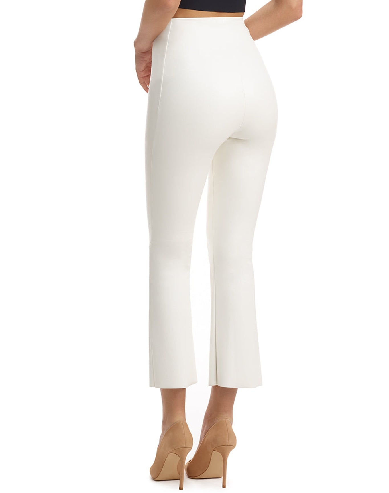 Faux Leather Feather Crop Flare | White