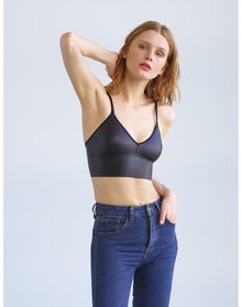 Faux Leather Longline Bralette | Black