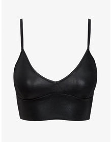 Faux Leather Longline Bralette | Black