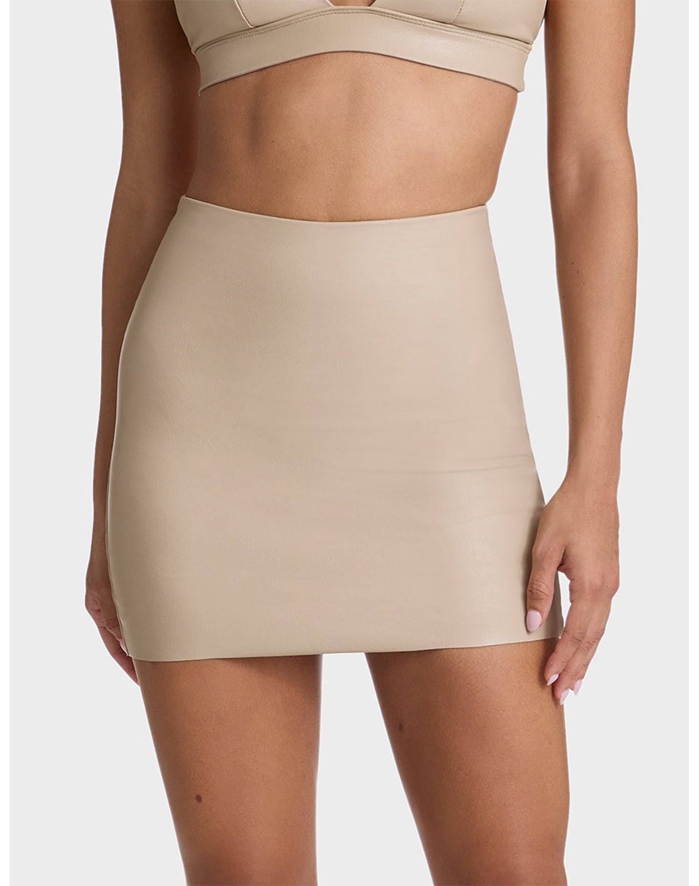 Faux Leather Micro-Mini Skirt | Sand