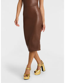 Faux Leather Midi Skirt | Chocolate