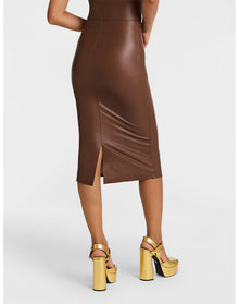 Faux Leather Midi Skirt | Chocolate