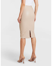 Faux Leather Midi Skirt | Sand