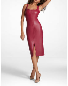 Faux Leather Midi Tank Dress | Raspberry