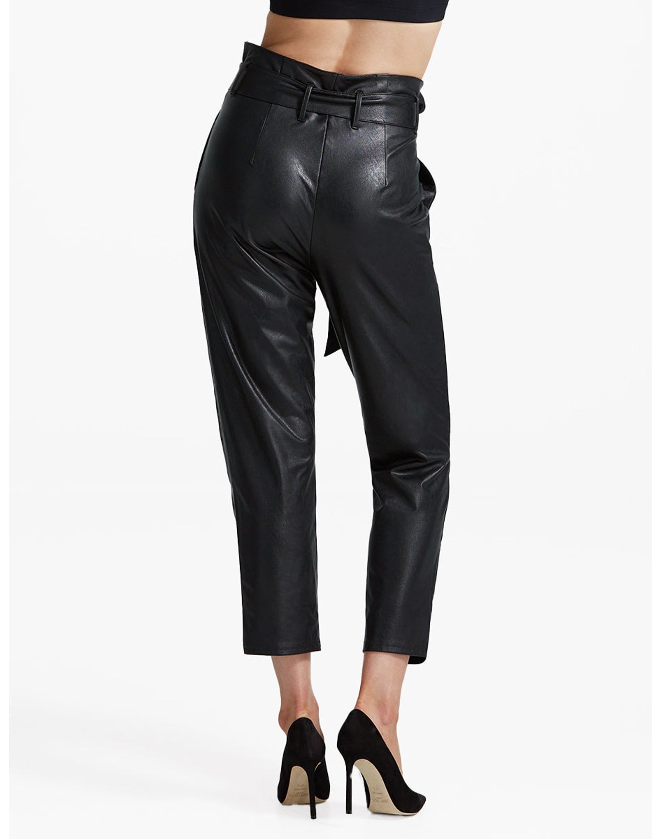 Faux Leather Paperbag Pants | Black