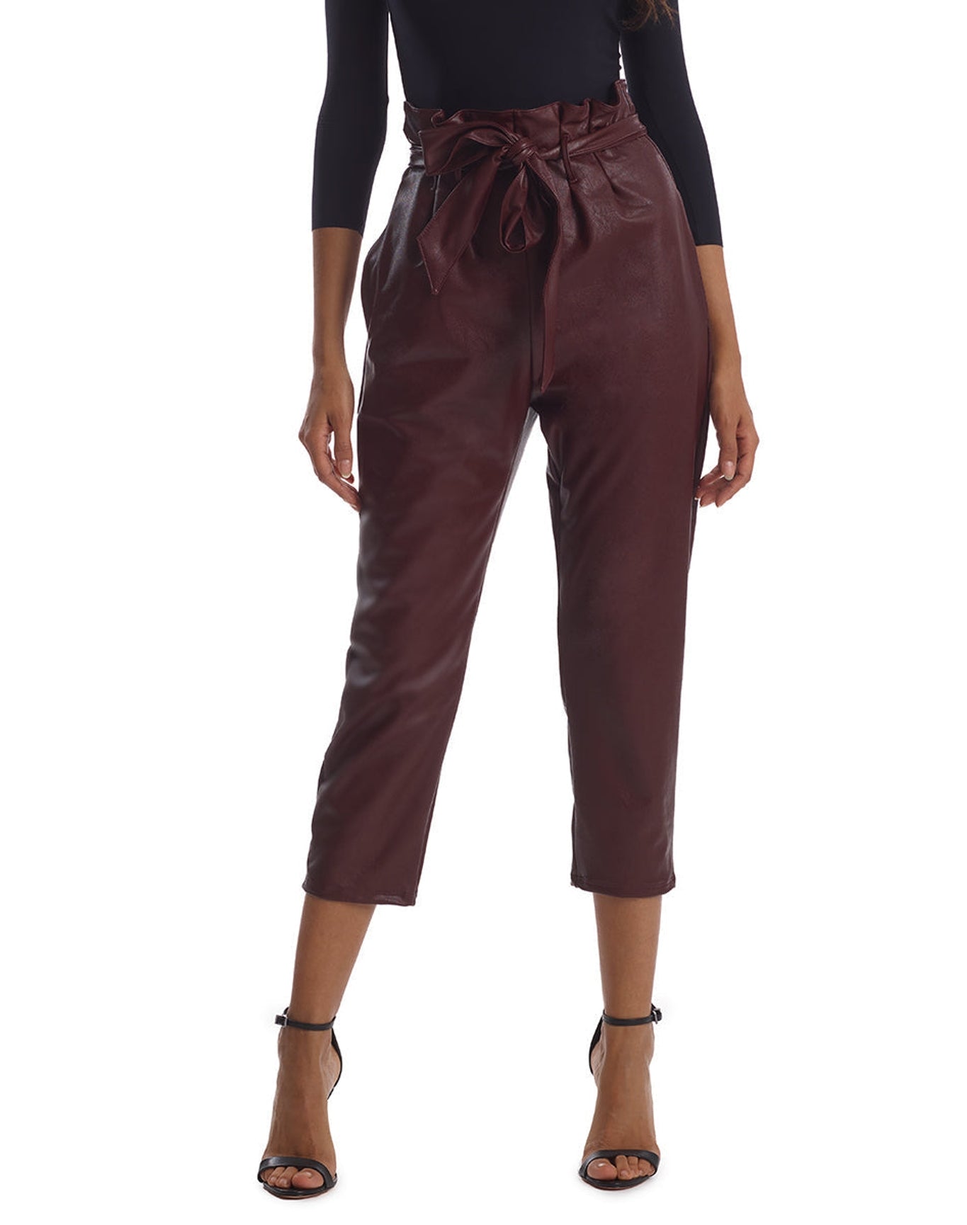 Faux Leather Paperbag Pants | Oxblood