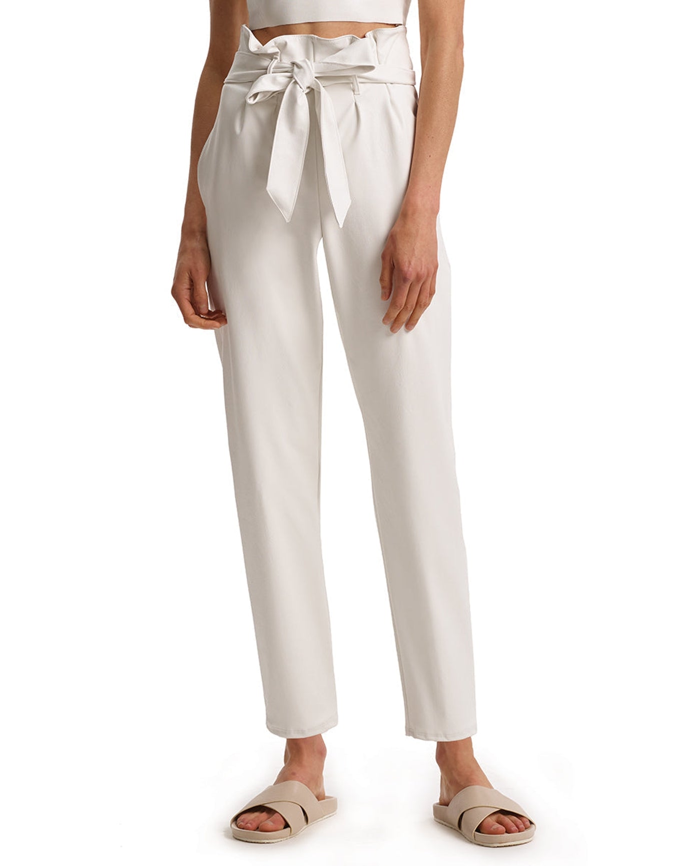 Faux Leather Paperbag Pants | White