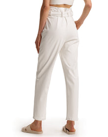 Faux Leather Paperbag Pants | White