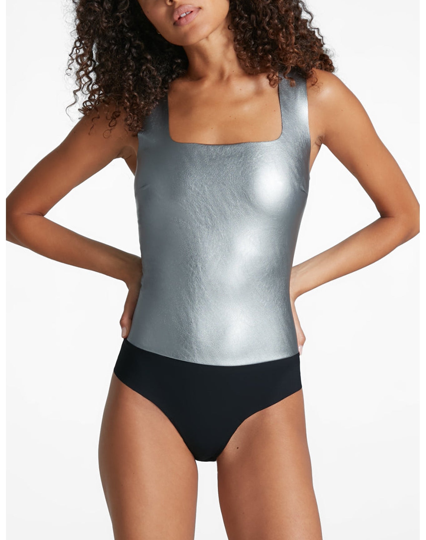 Faux Leather Squareneck Bodysuit | Platinum