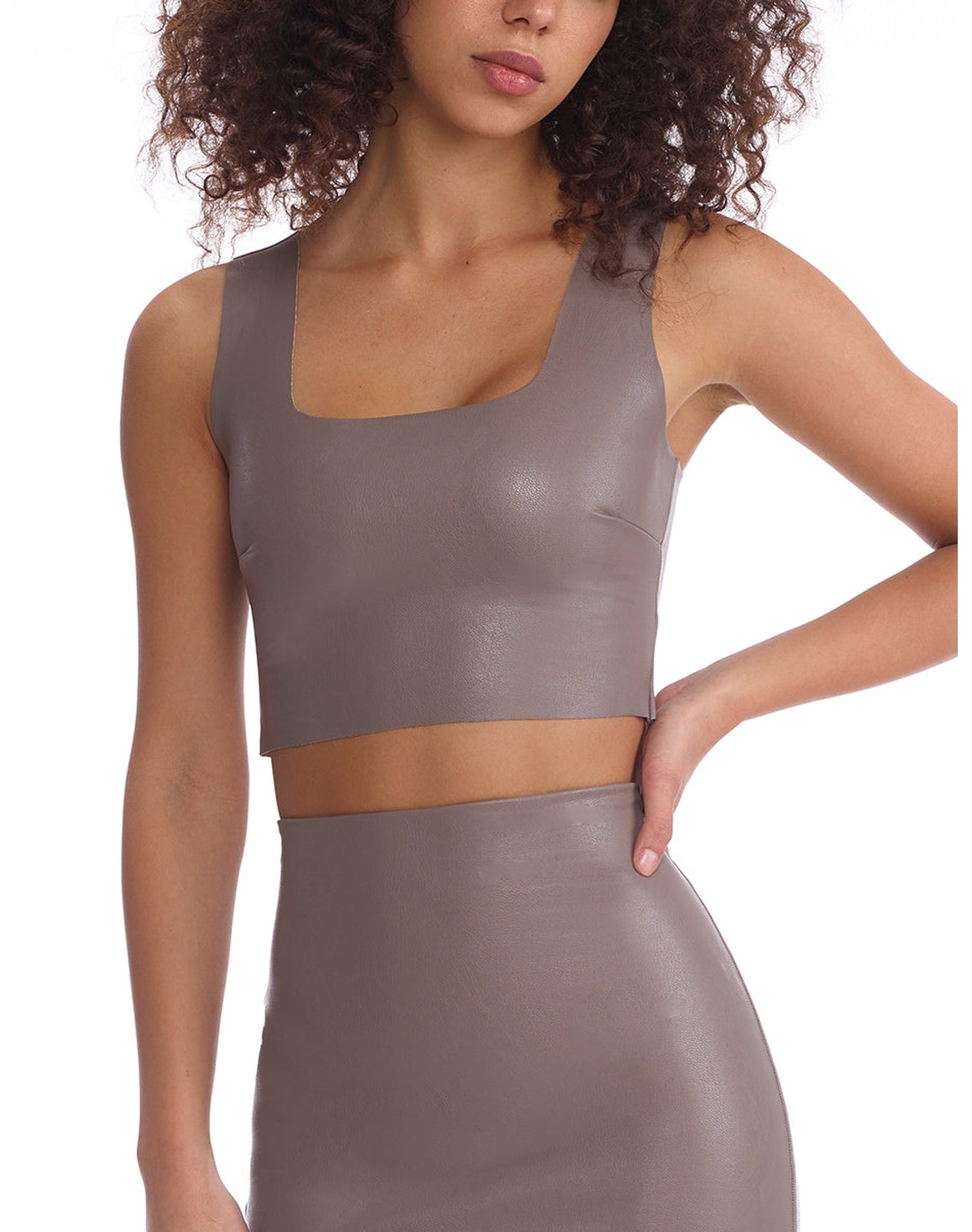 Faux Leather Squareneck Crop Top | Ash