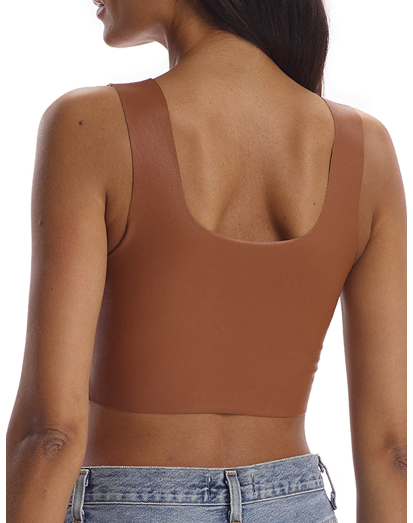 Faux Leather Squareneck Crop Top | Cocoa