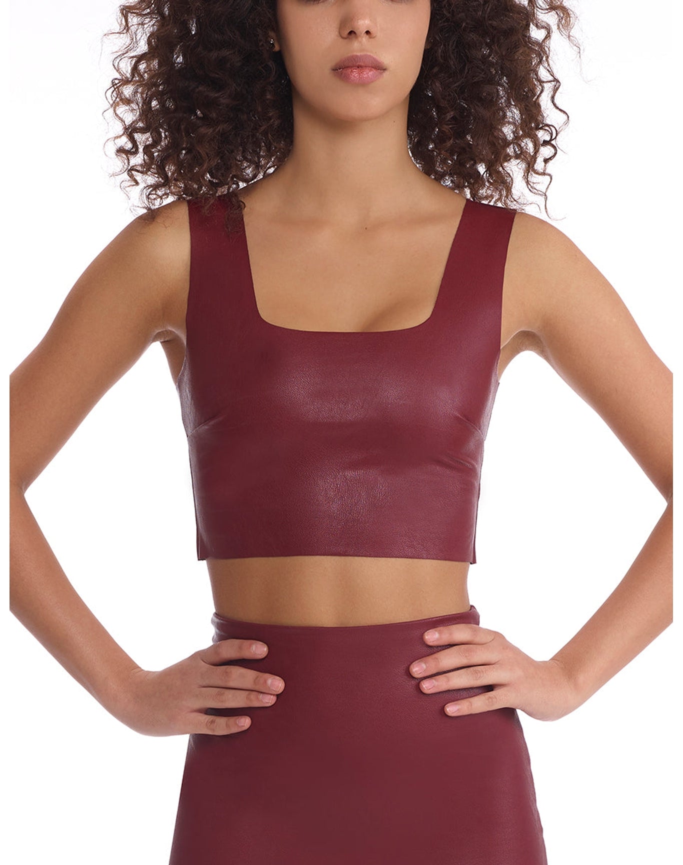 Faux Leather Squareneck Crop Top | Garnet