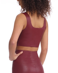Faux Leather Squareneck Crop Top | Garnet