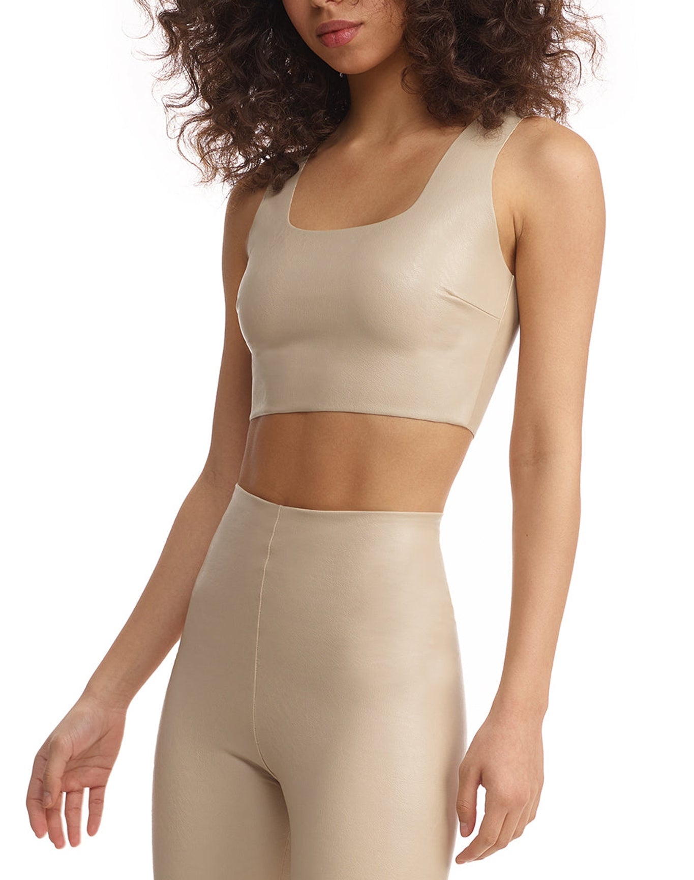 Faux Leather Squareneck Crop Top | Sand