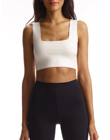 Faux Leather Squareneck Crop Top | White