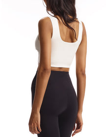 Faux Leather Squareneck Crop Top | White