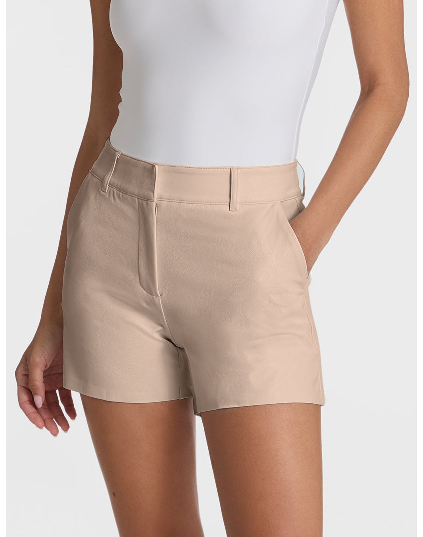 Faux Leather Tailored Short | Sand