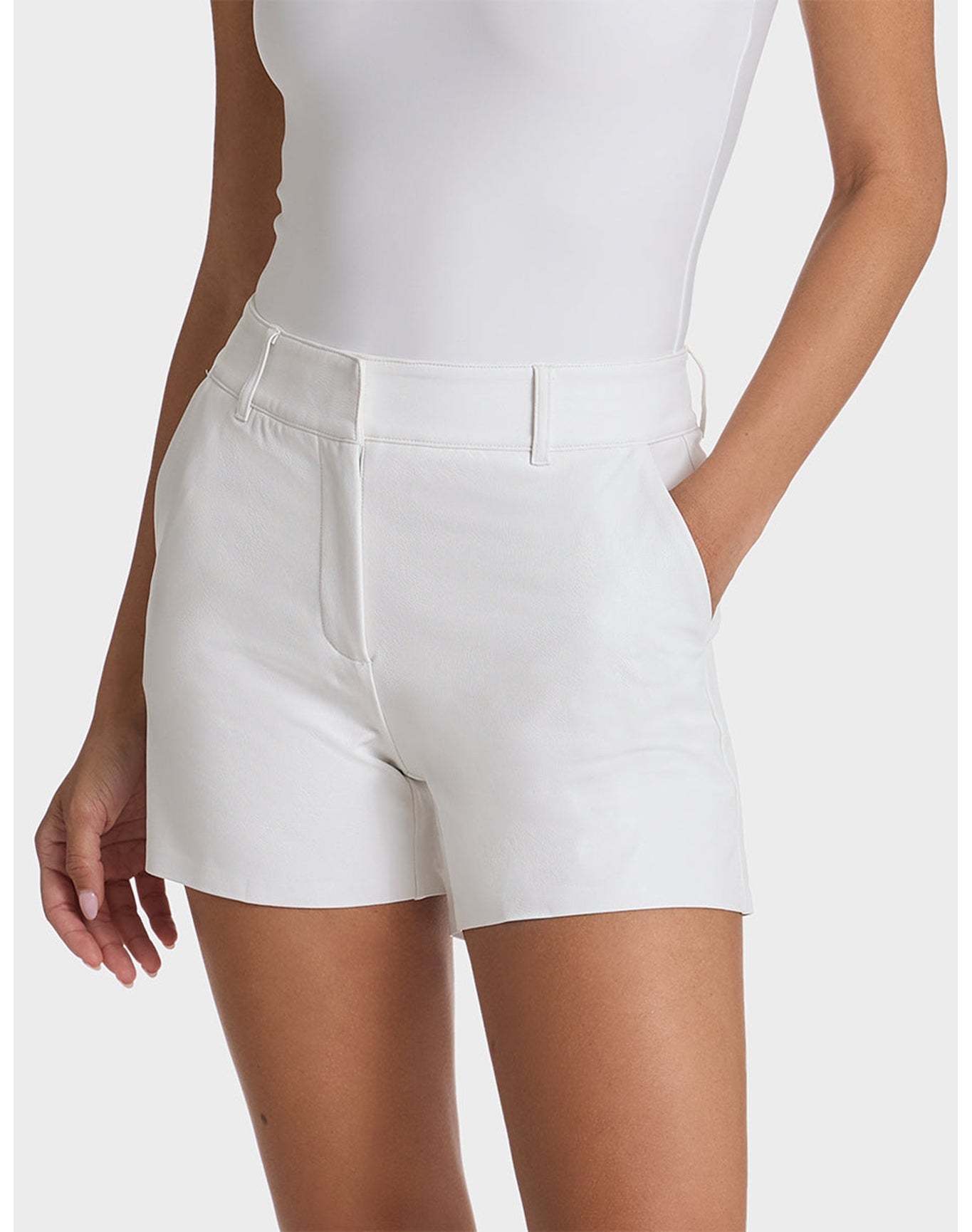 Faux Leather Tailored Short | White