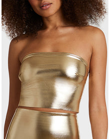 Faux Leather Tube Top | Gold