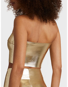 Faux Leather Tube Top | Gold