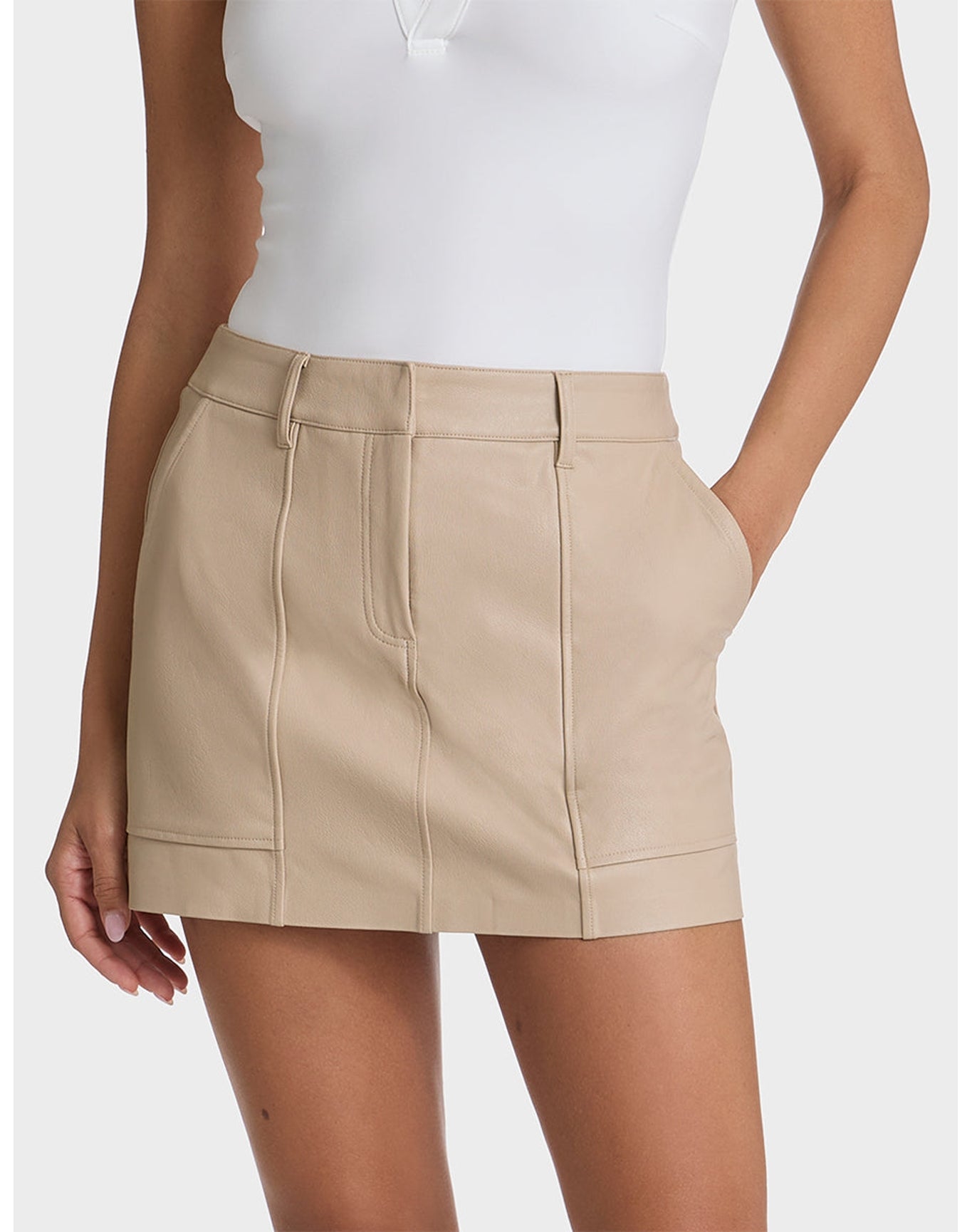 Faux Leather Utility Micro Mini Skirt | Sand